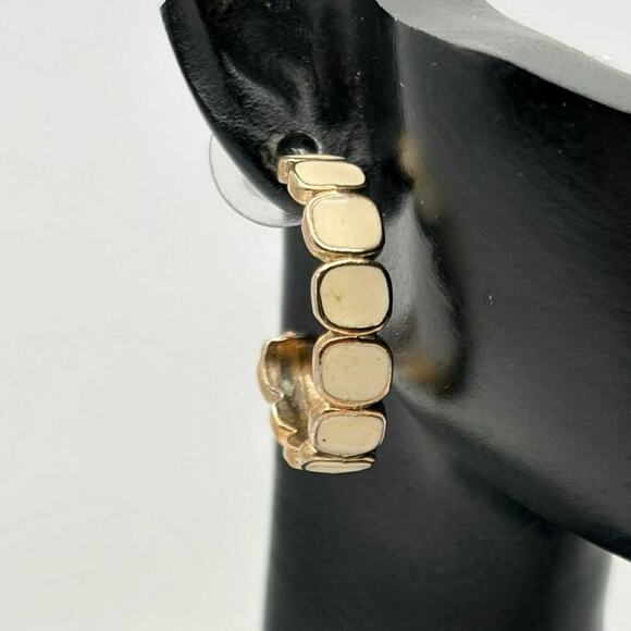 Gold & Cream Hoop Earrings - Picture 1 of 3